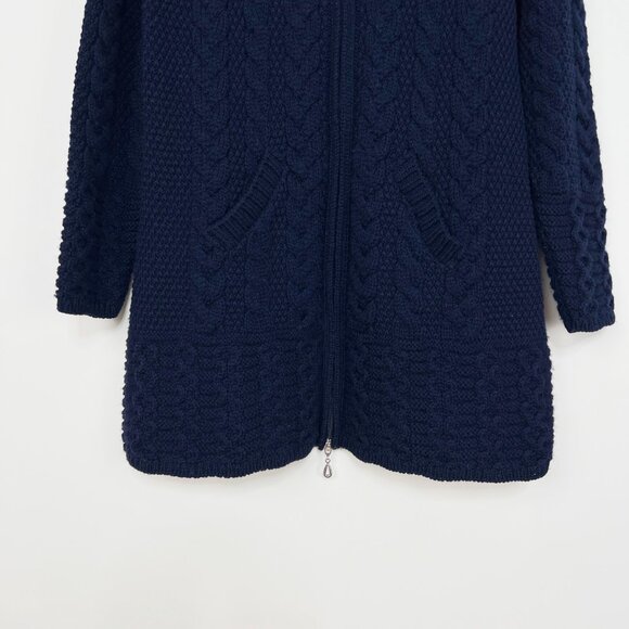Aran Crafts 100% Merino Wool Hooded Coatigan Cardigan Sweater Coat Cable Knit - Picture 6 of 9